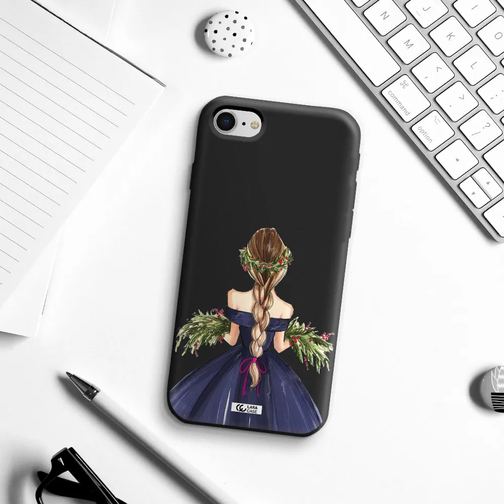 Long Hair Girl Watercolor Apple iPhone se 2020 Silicone black Case