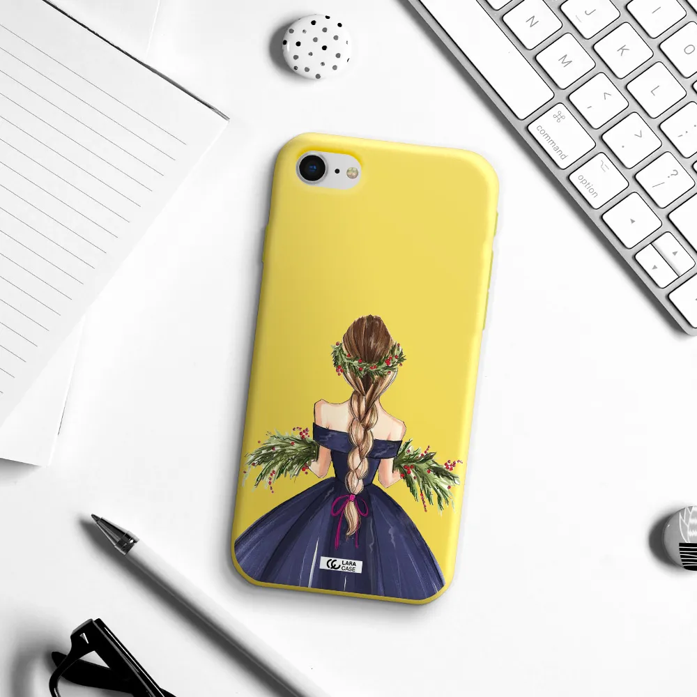 Long Hair Girl Watercolor Apple iPhone se 2020 Silicone canary yellow Case