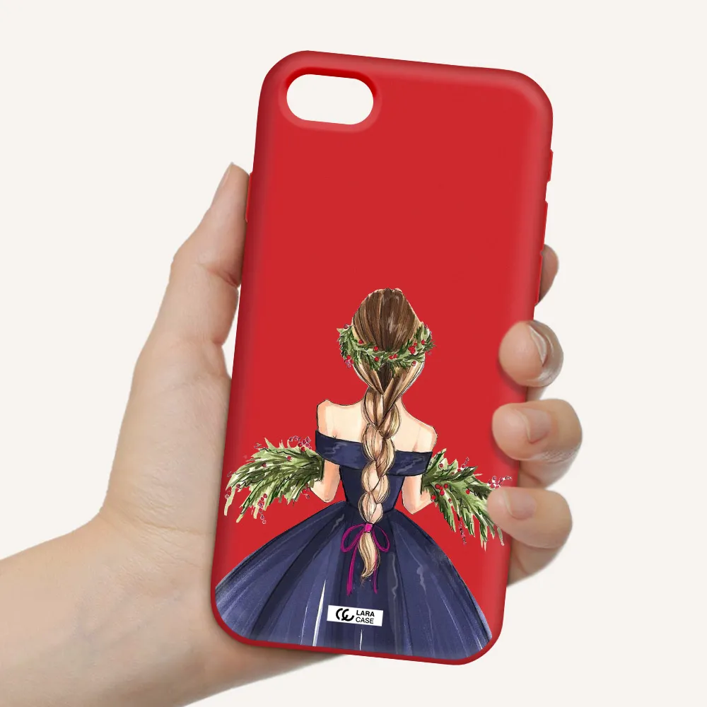 Long Hair Girl Watercolor Apple iPhone se 2020 Silicone Imperial Red Case