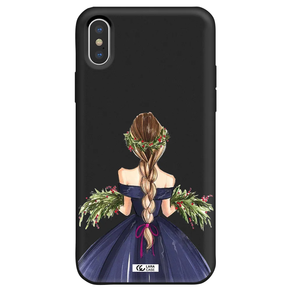 Long Hair Girl Watercolor Apple iPhone X Silicone black Case