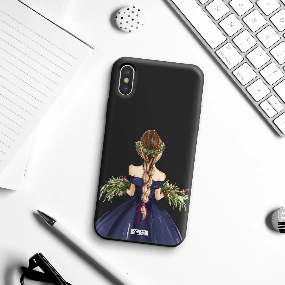 Long Hair Girl Watercolor Apple iPhone X Silicone black Case