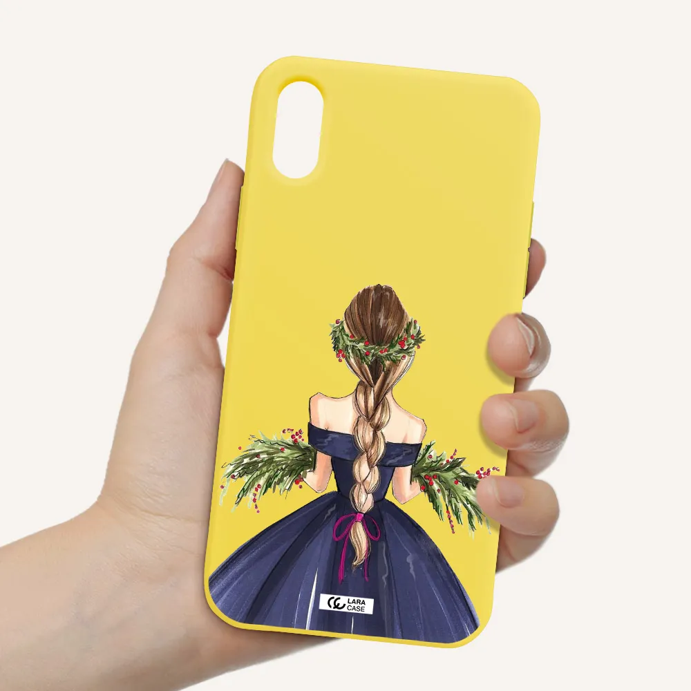 Long Hair Girl Watercolor Apple iPhone X Silicone canary yellow Case