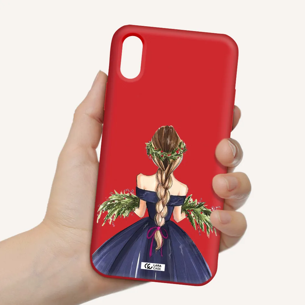 Long Hair Girl Watercolor Apple iPhone X Silicone Imperial Red Case