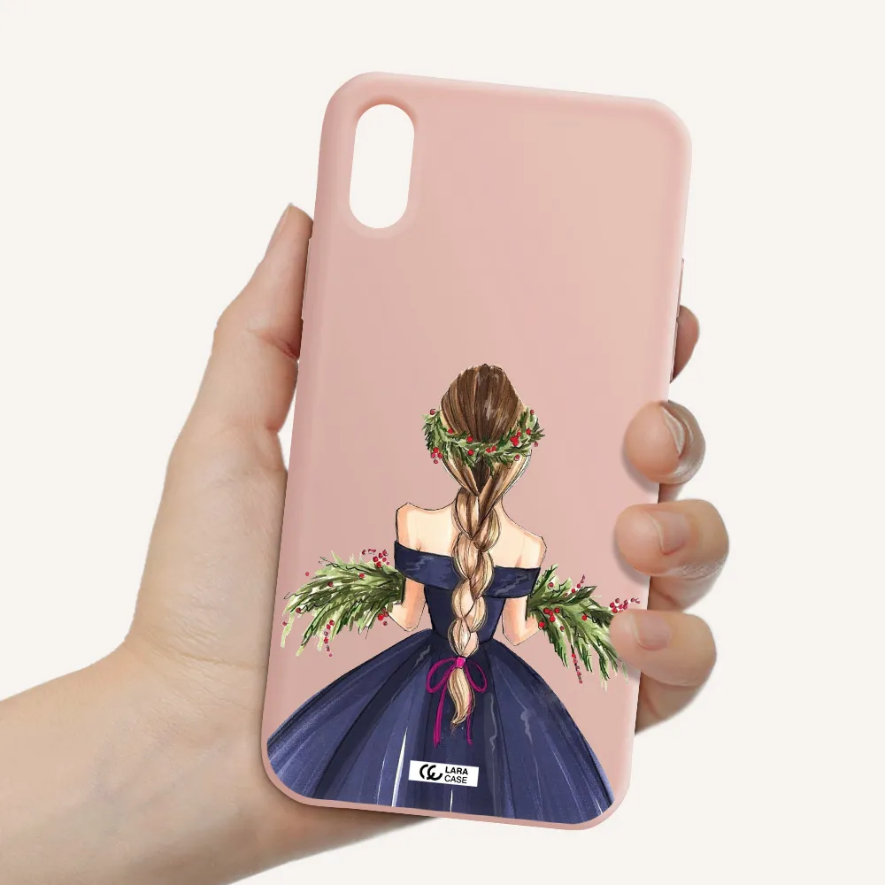 Long Hair Girl Watercolor Apple iPhone X Silicone pastel pink Case