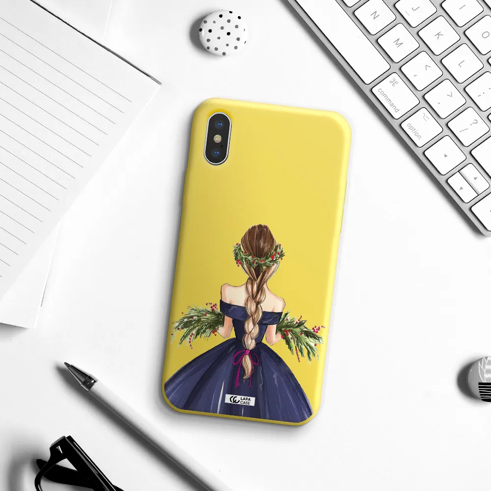 Long Hair Girl Watercolor Apple iPhone XS Silicone canary yellow Case