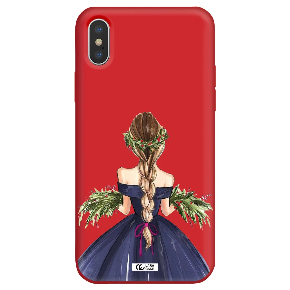 Long Hair Girl Watercolor Apple iPhone XS Silicone Imperial Red Case