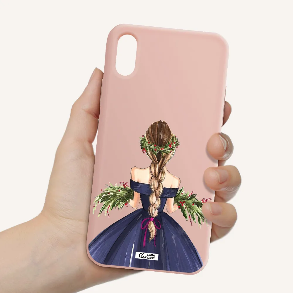 Long Hair Girl Watercolor Apple iPhone XS Silicone pastel pink Case
