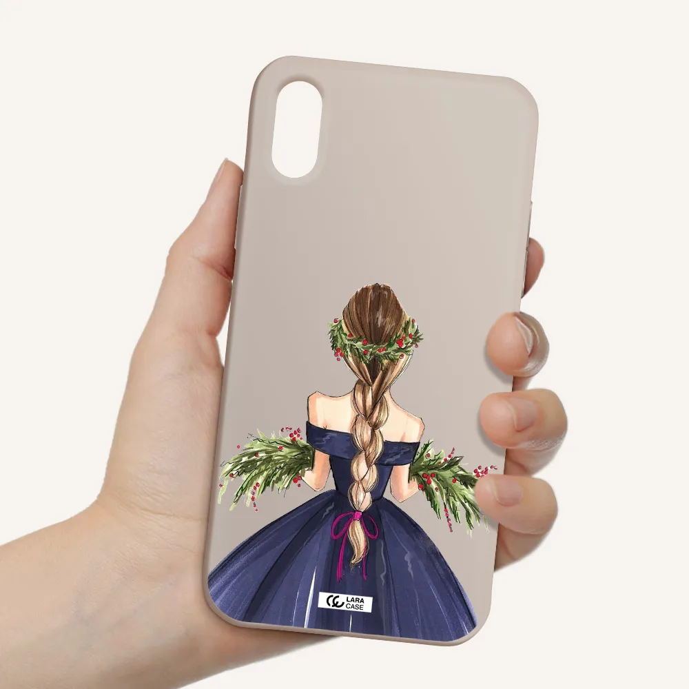 Long Hair Girl Watercolor Apple iPhone XS Silicone Stone Case