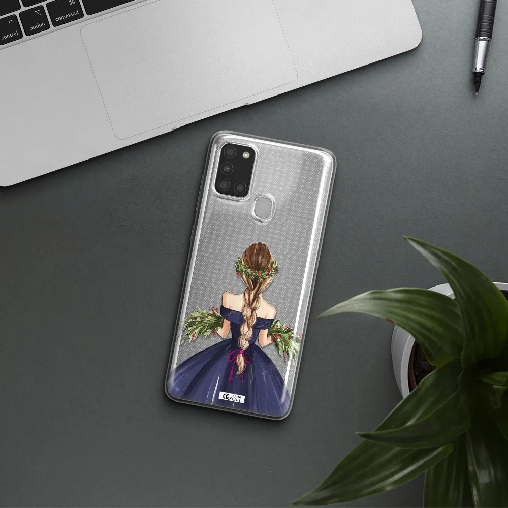 Long Hair Girl Watercolor Samsung A21S Clear TPU Case