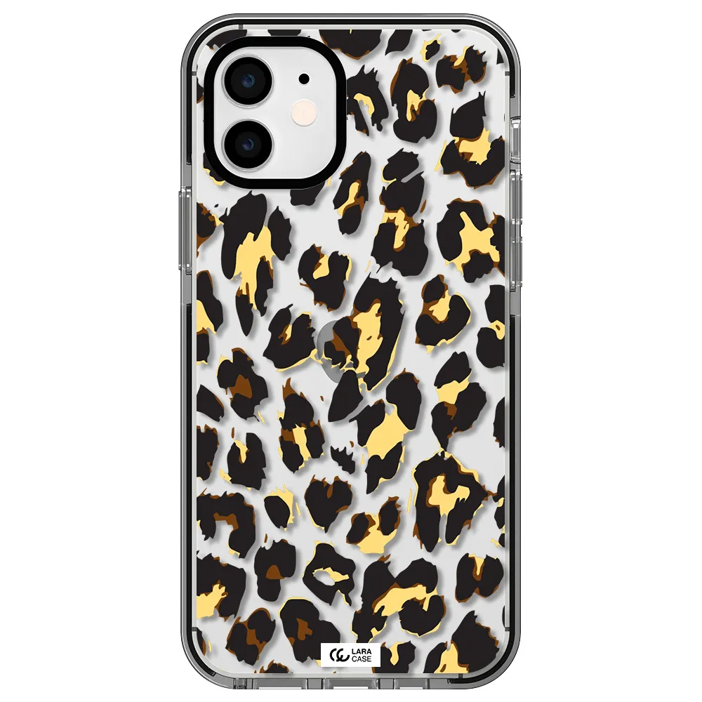 Leopard Print Apple iPhone 12 impact black border Case