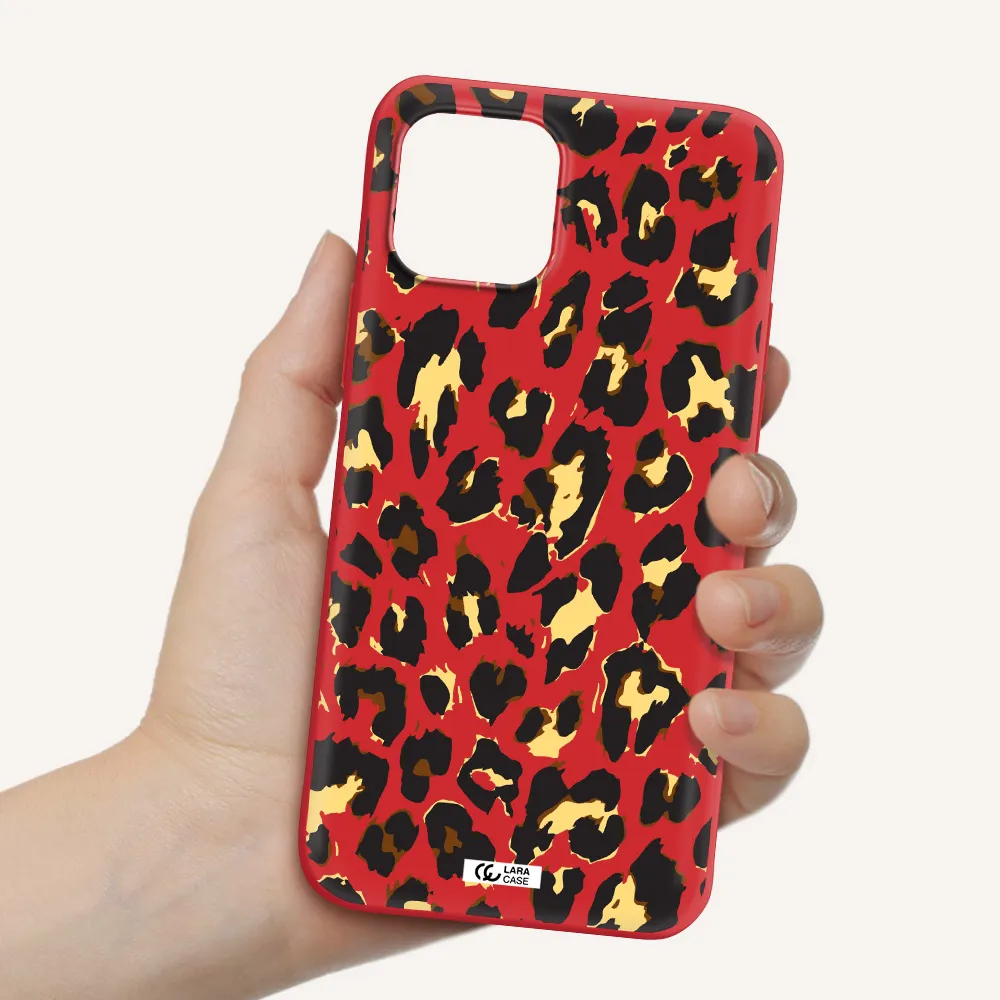Leopard Print Apple iPhone 12 mini Silicone Imperial Red Case