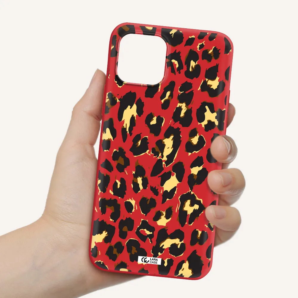Leopard Print Apple iPhone 12 Silicone Imperial Red Case