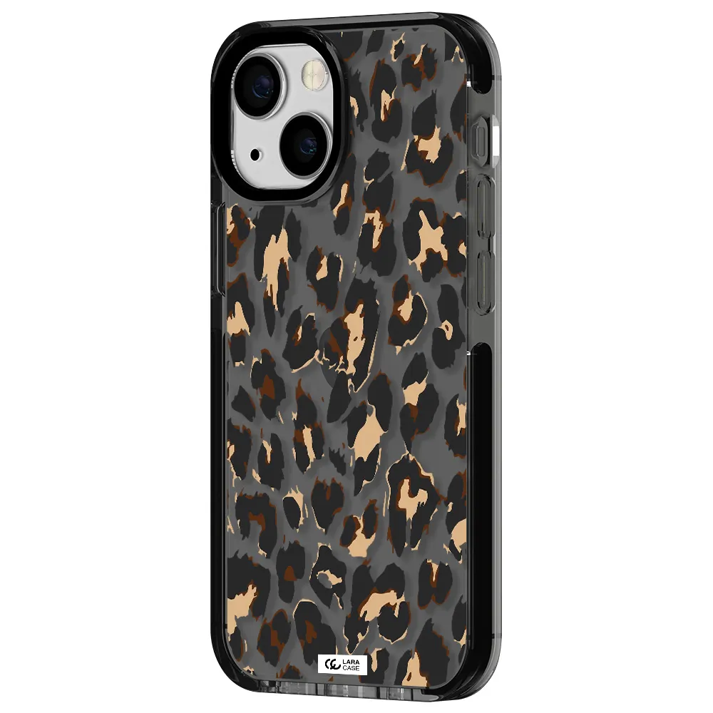 Leopard Print Apple iPhone 13 mini impact Smoke Black Case