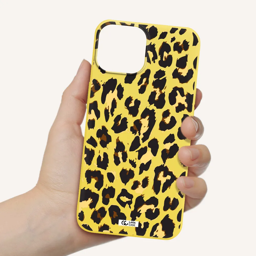 Leopard Print Apple iPhone 13 mini Silicone canary yellow Case