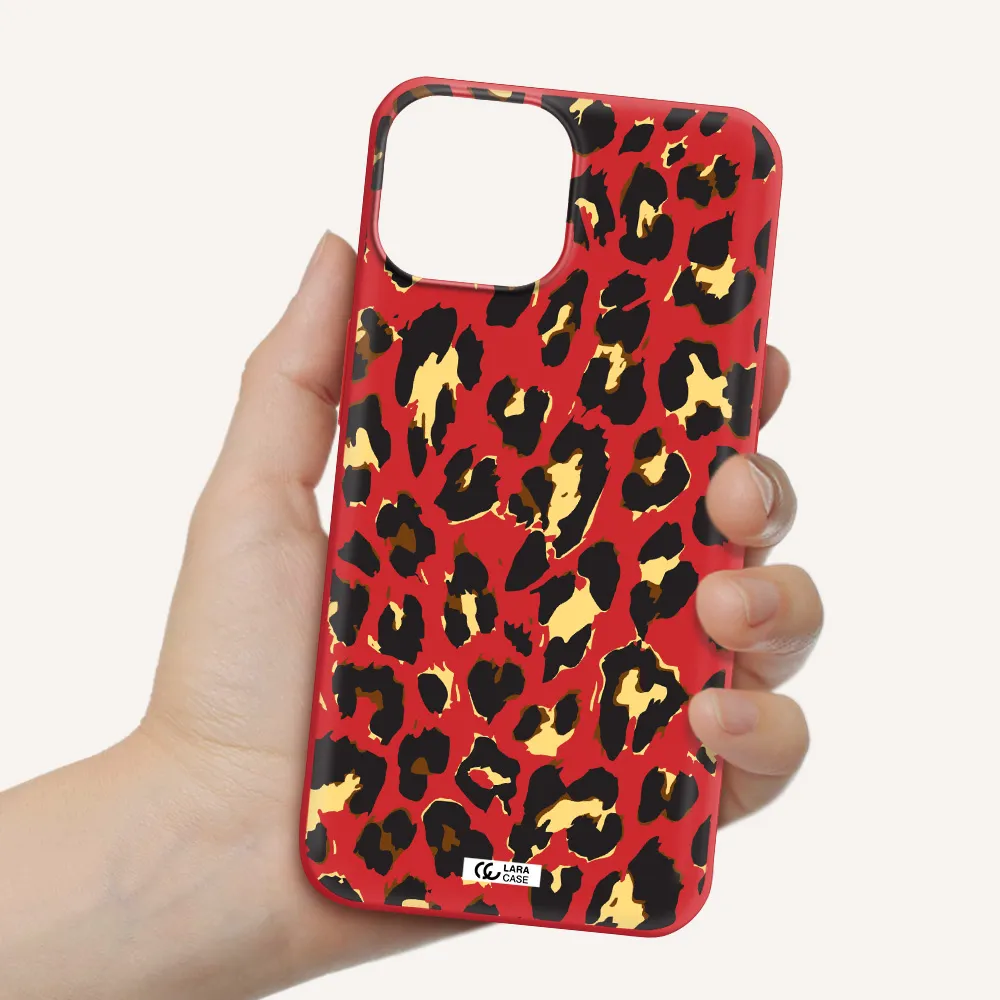Leopard Print Apple iPhone 13 mini Silicone Imperial Red Case