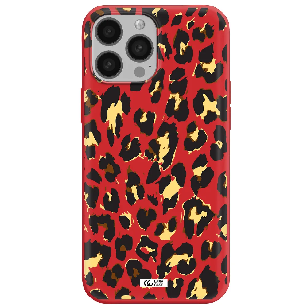 Leopard Print Apple iPhone 13 Pro Max Silicone Imperial Red Case