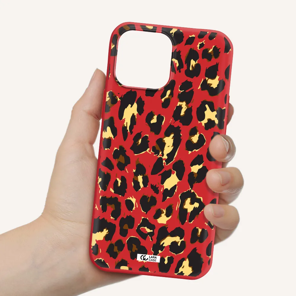 Leopard Print Apple iPhone 13 Pro Max Silicone Imperial Red Case