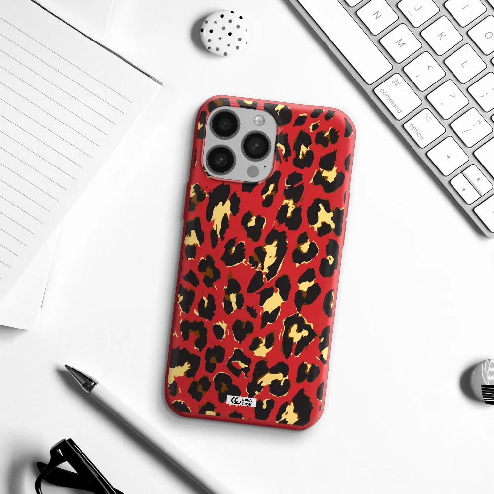 Leopard Print Apple iPhone 13 Pro Silicone Imperial Red Case