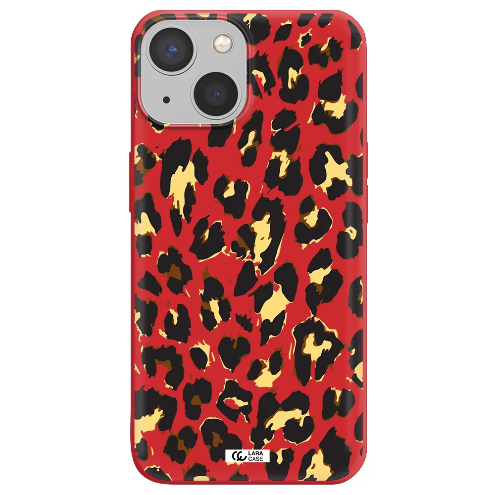 Leopard Print Apple iPhone 13 Silicone Imperial Red Case
