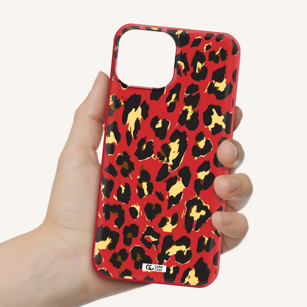 Leopard Print Apple iPhone 13 Silicone Imperial Red Case
