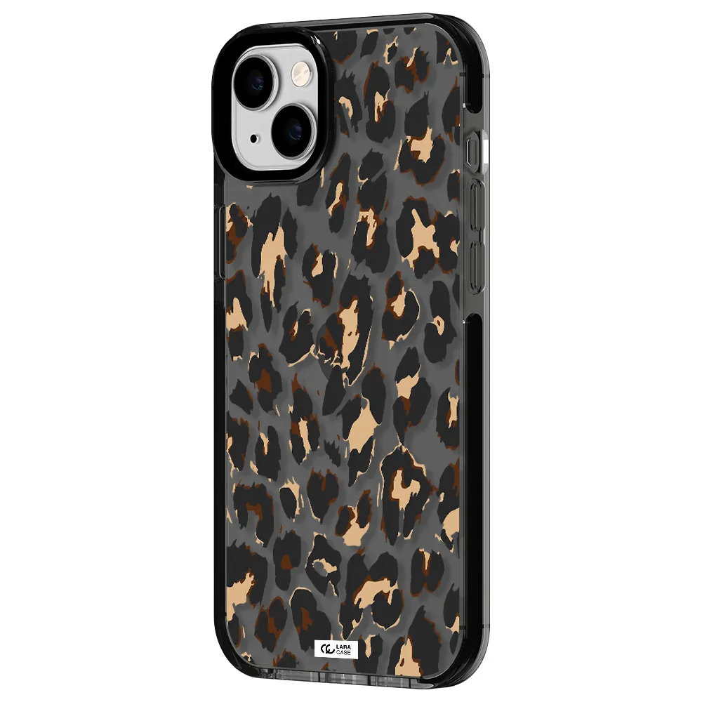 Leopard Print Apple iPhone 14 plus impact Smoke Black Case
