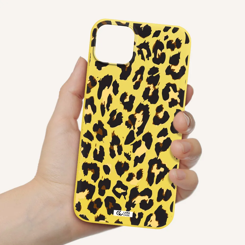 Leopard Print Apple iPhone 14 plus Silicone canary yellow Case