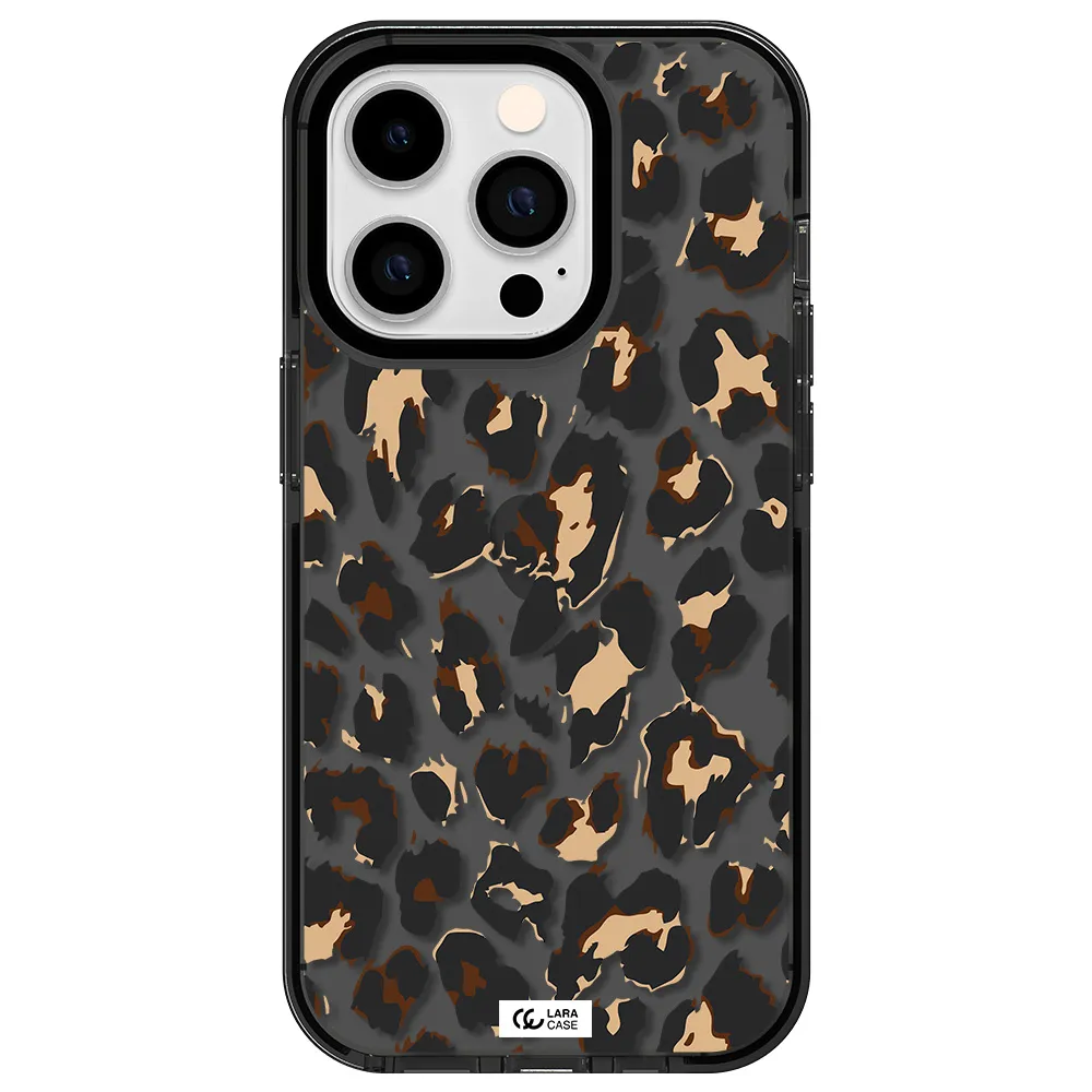 Leopard Print Apple iPhone 14 pro impact Smoke Black Case