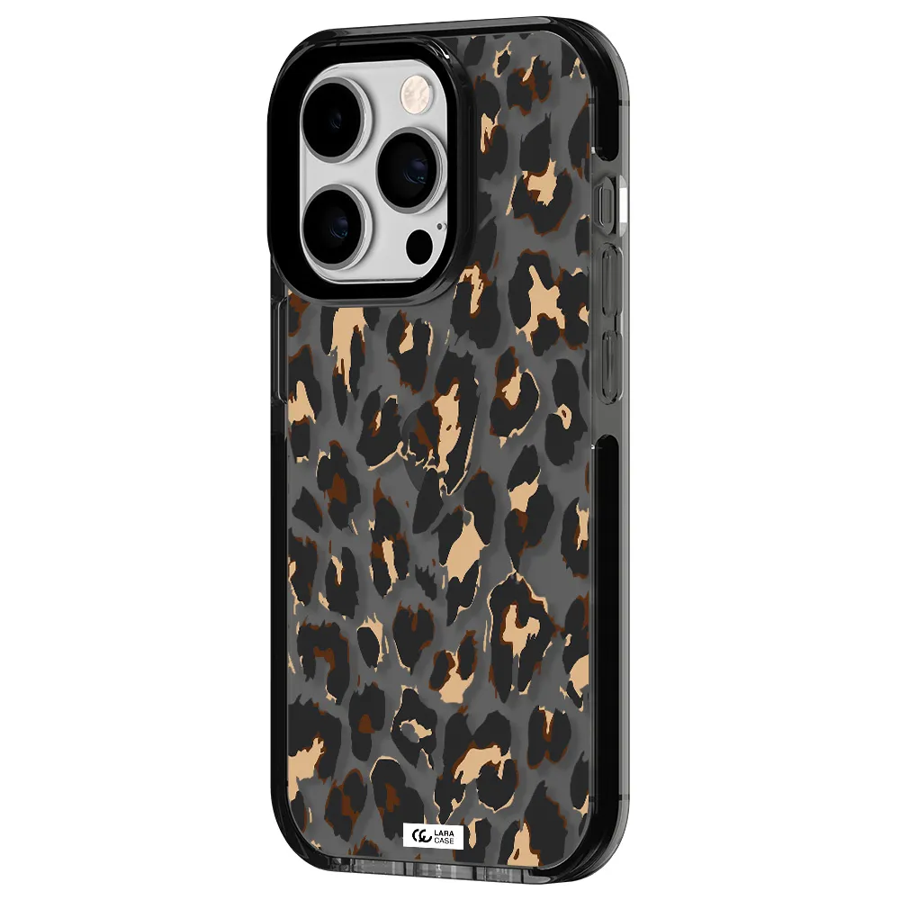 Leopard Print Apple iPhone 14 pro impact Smoke Black Case
