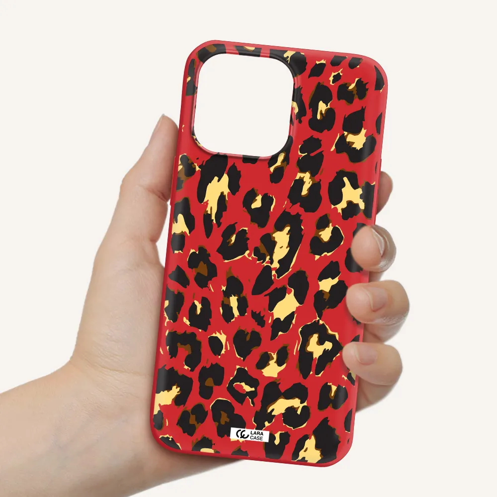 Leopard Print Apple iPhone 14 pro max Silicone Imperial Red Case