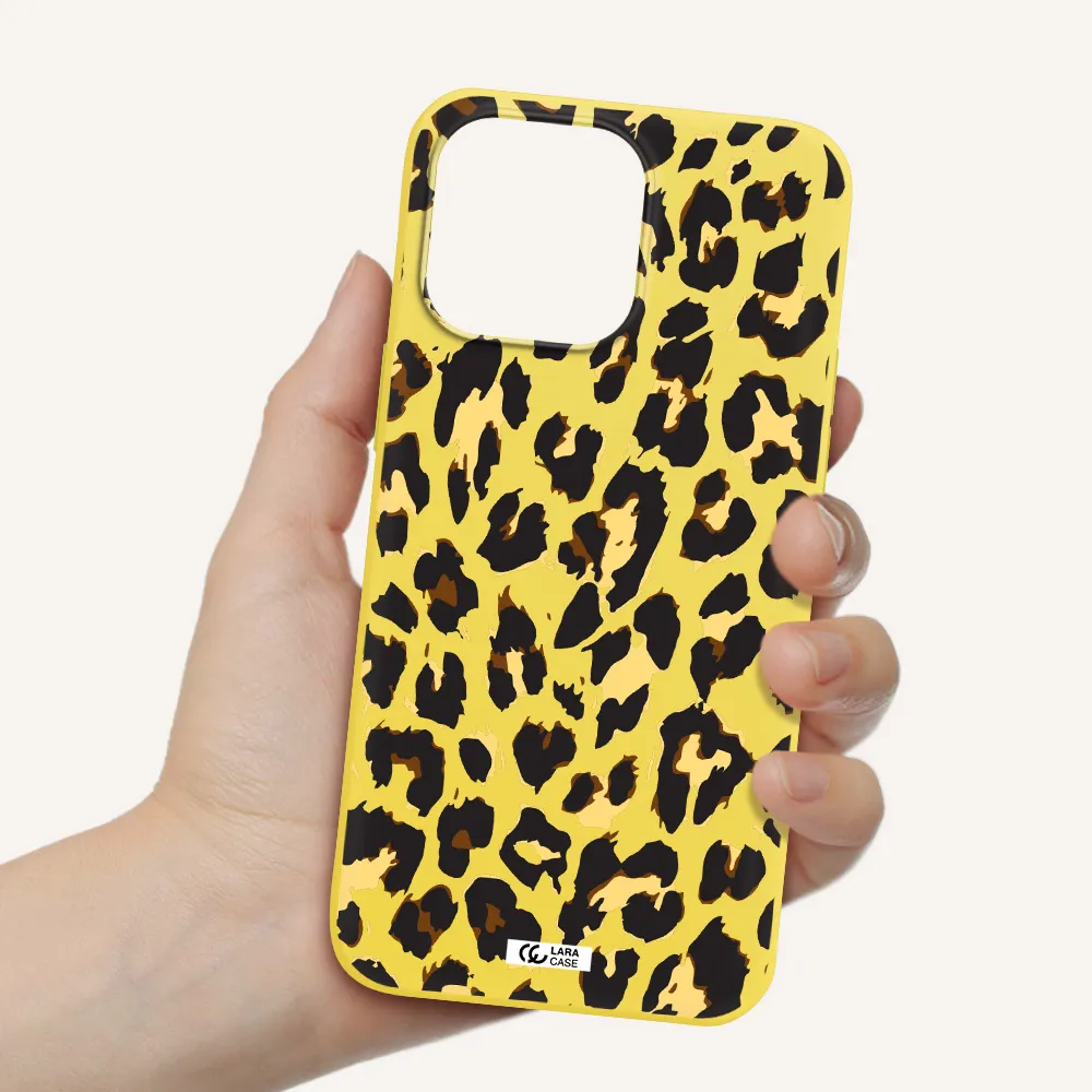 Leopard Print Apple iPhone 14 pro Silicone canary yellow Case