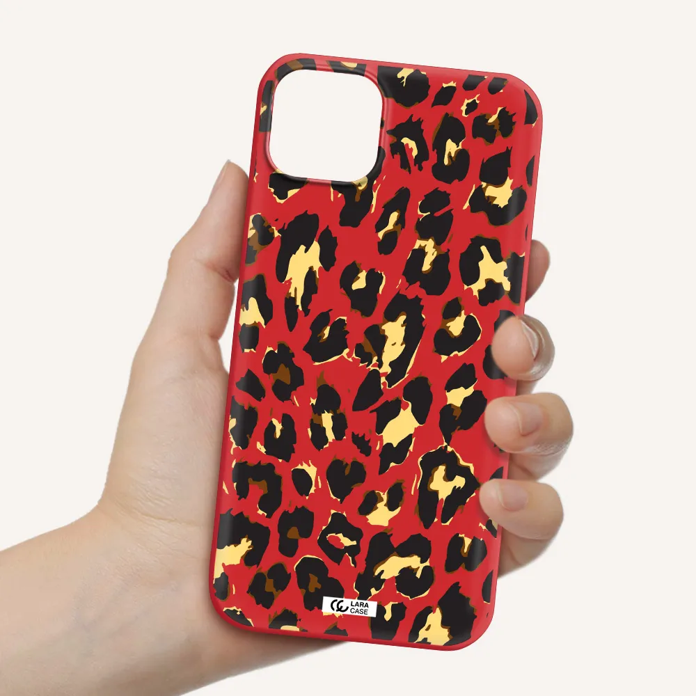Leopard Print Apple iPhone 14 Silicone Imperial Red Case