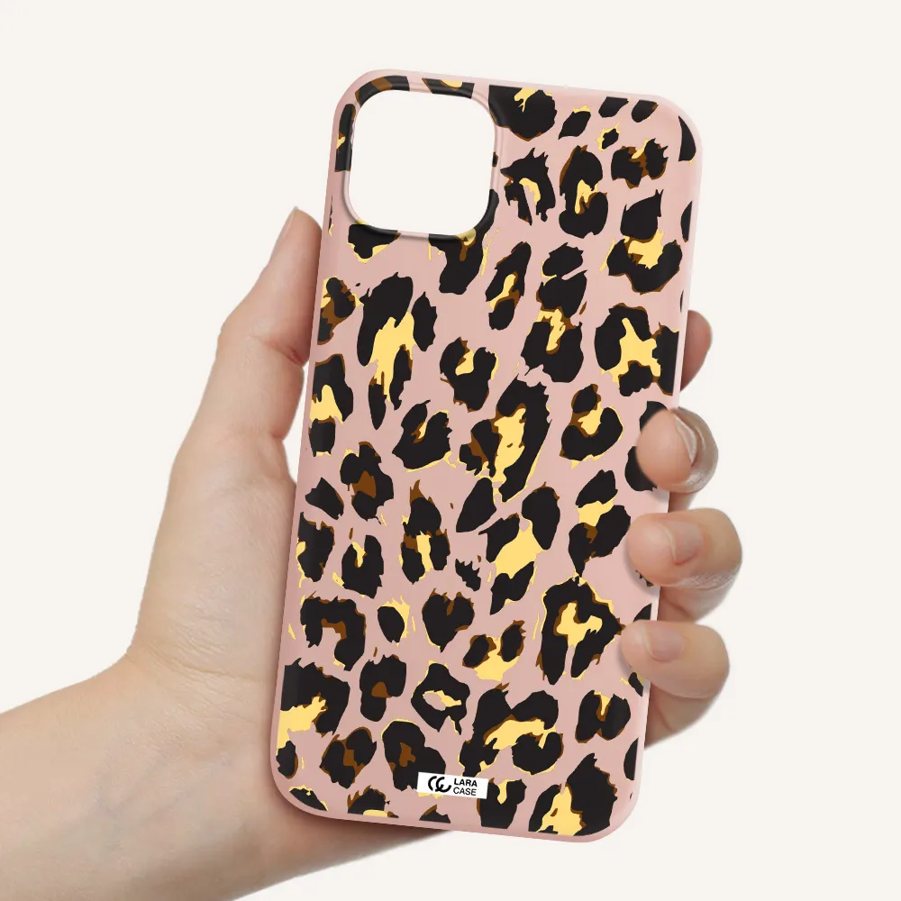 Leopard Print Apple iPhone 14 Silicone pastel pink Case