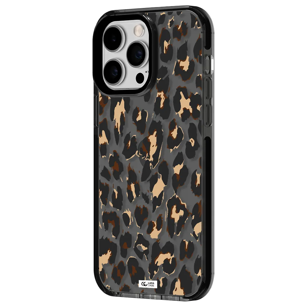 Leopard Print Apple iPhone 15 Pro impact Smoke Black Case