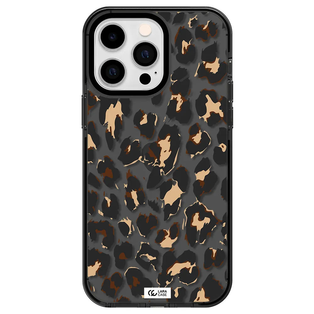 Leopard Print Apple iPhone 15 Pro Max impact Smoke Black Case