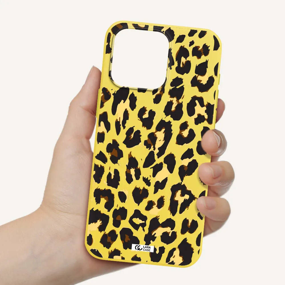Leopard Print Apple Iphone 15 Pro max Silicone canary yellow Case