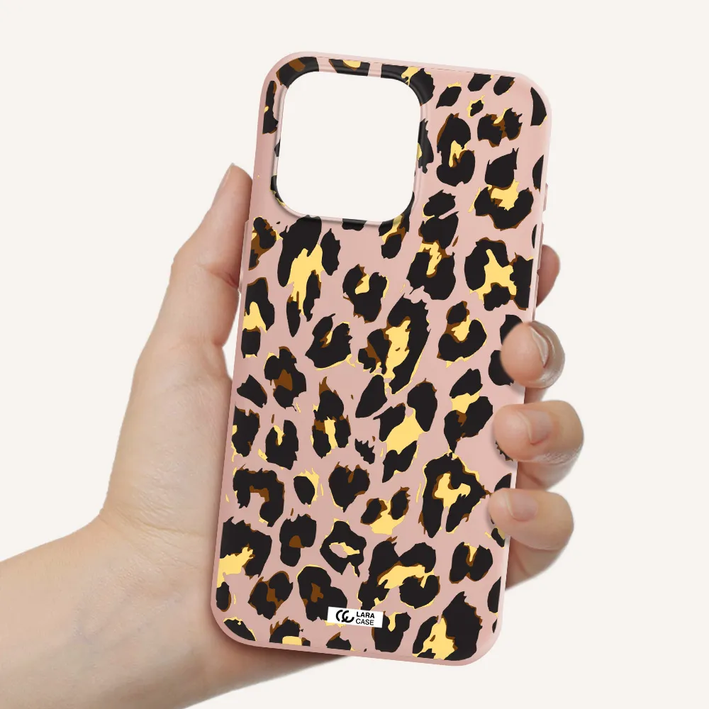 Leopard Print Apple Iphone 15 Pro max Silicone pastel pink Case
