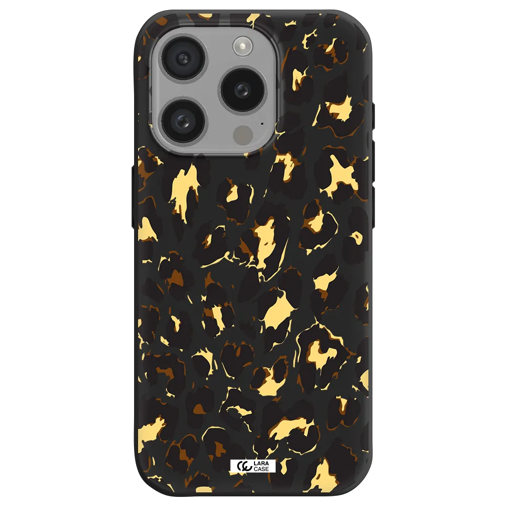 Leopard Print Apple Iphone 15 Pro Silicone Black Case