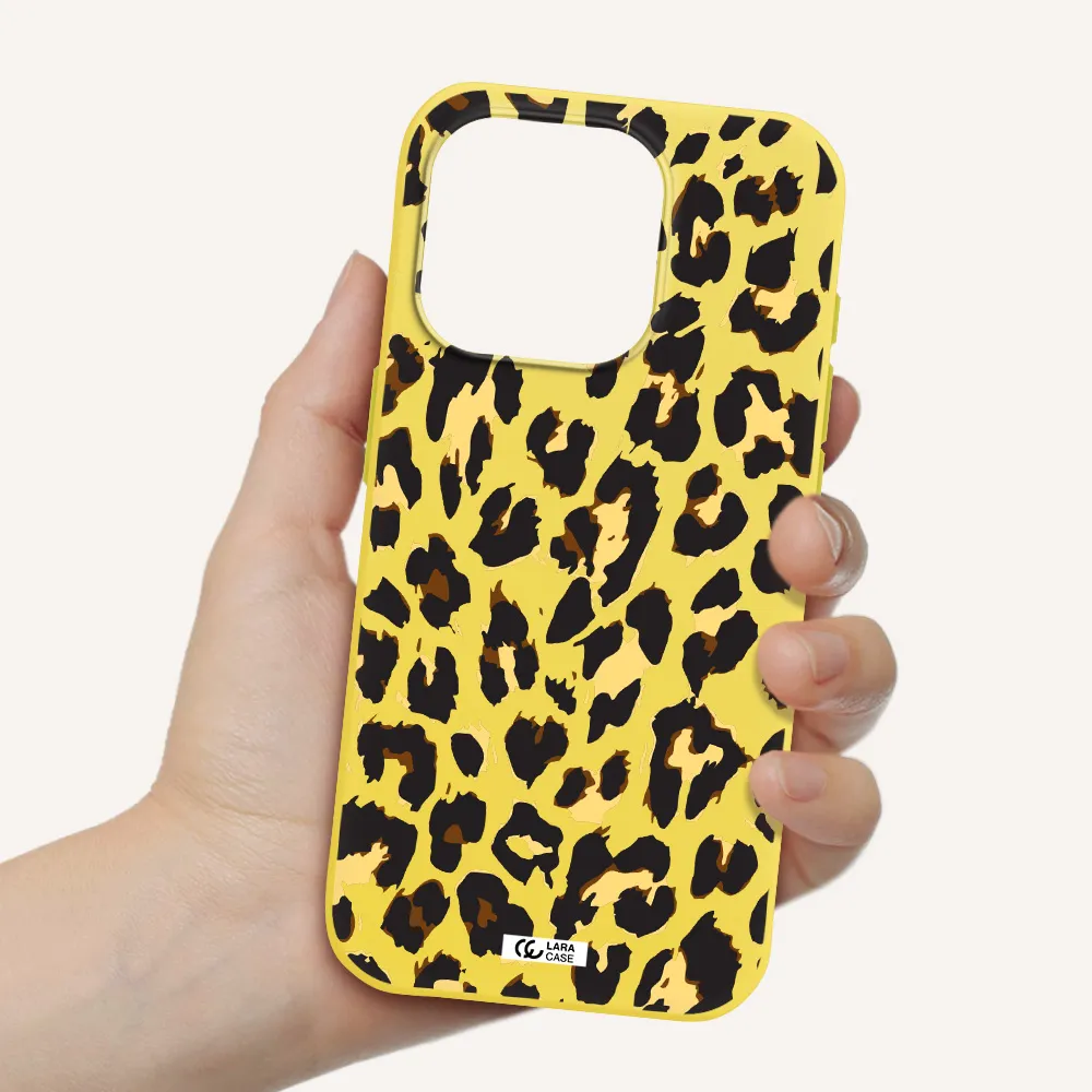 Leopard Print Apple Iphone 15 Pro Silicone Canary Yellow Case