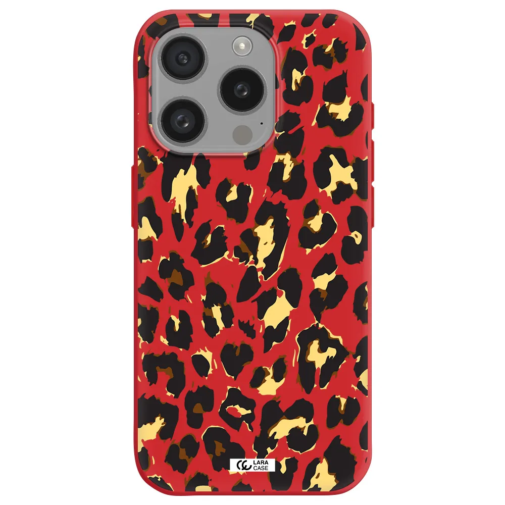 Leopard Print Apple Iphone 15 Pro Silicone Imperial Red Case