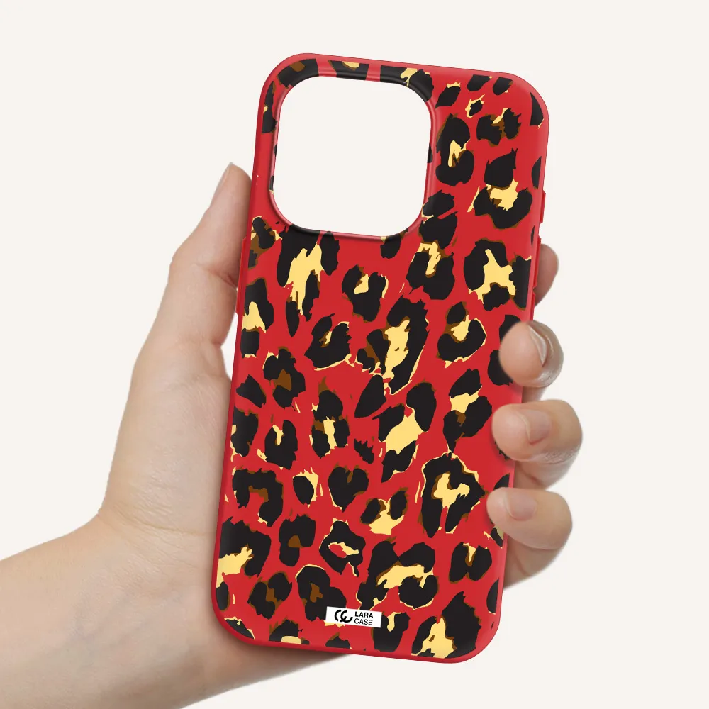 Leopard Print Apple Iphone 15 Pro Silicone Imperial Red Case