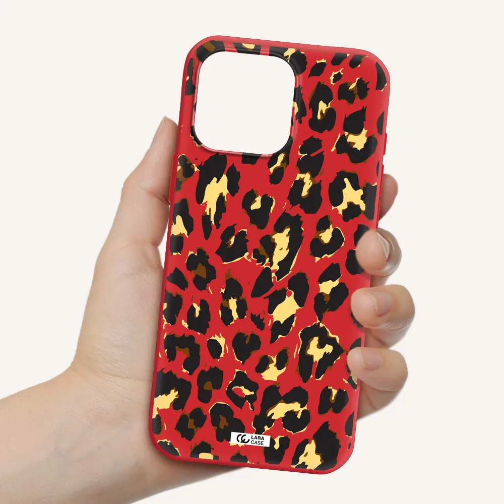 Leopard Print Apple Iphone 16 Pro Max Silicone Imperial Red Case