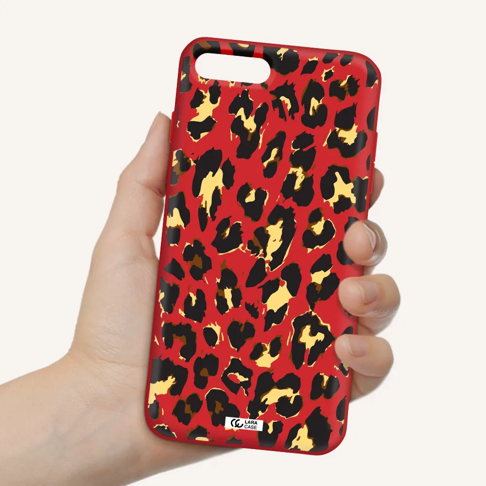 Leopard Print Apple iPhone 8 plus Silicone Imperial Red Case