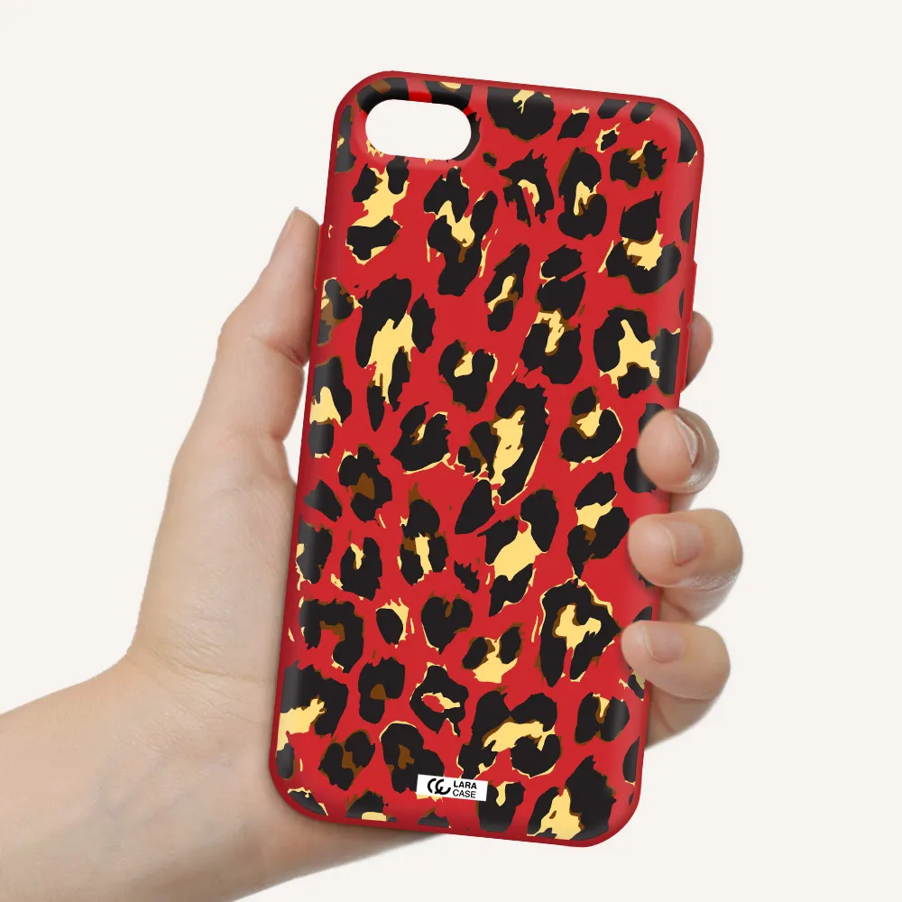 Leopard Print Apple iPhone 8 Silicone Imperial Red Case