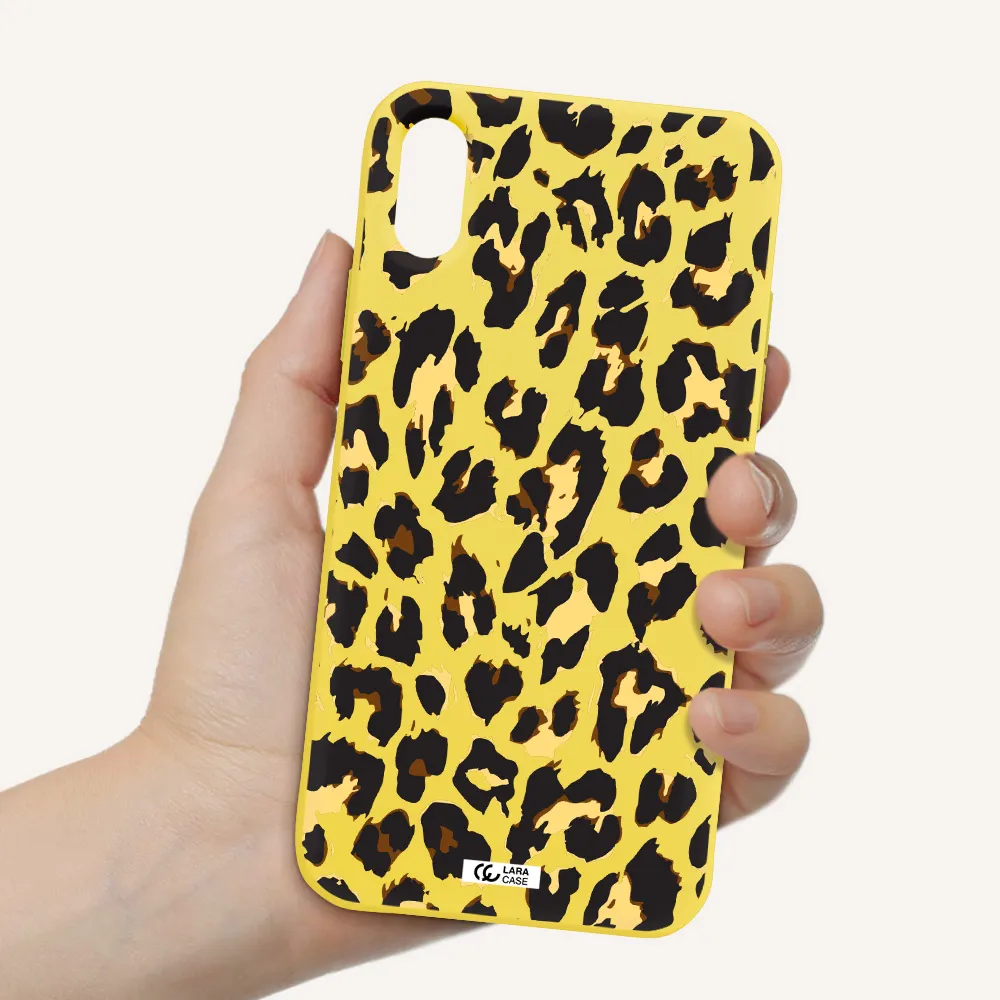 Leopard Print Apple iPhone X Silicone canary yellow Case
