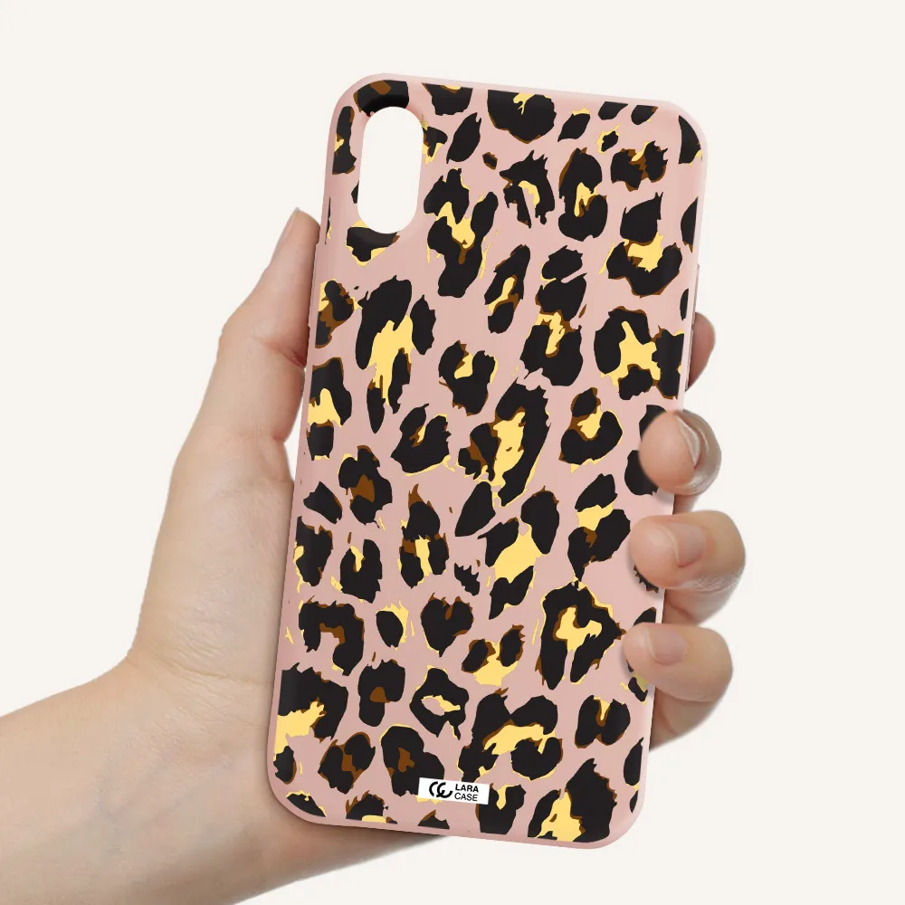 Leopard Print Apple iPhone X Silicone pastel pink Case