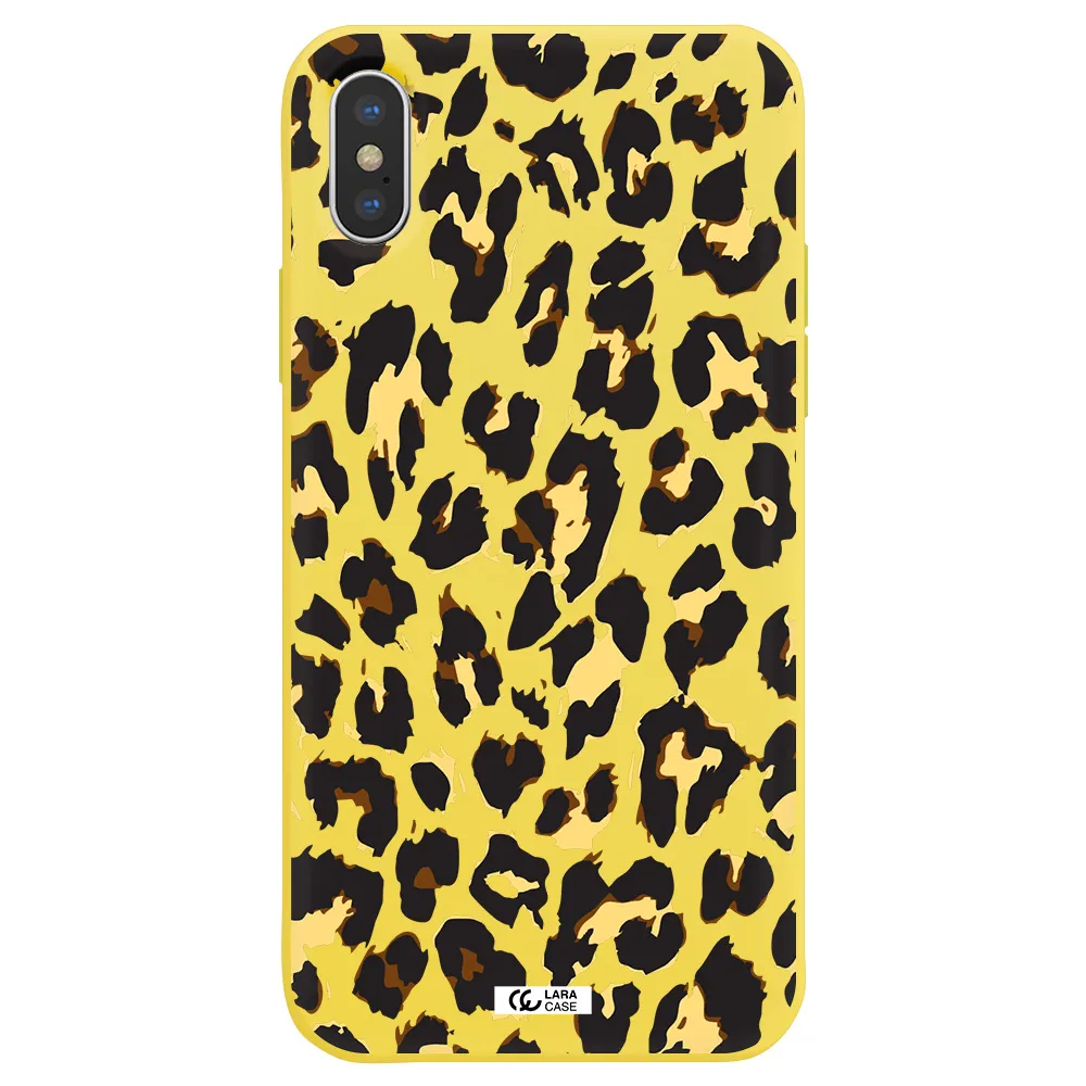 Leopard Print Apple iPhone XS Silicone canary yellow Case