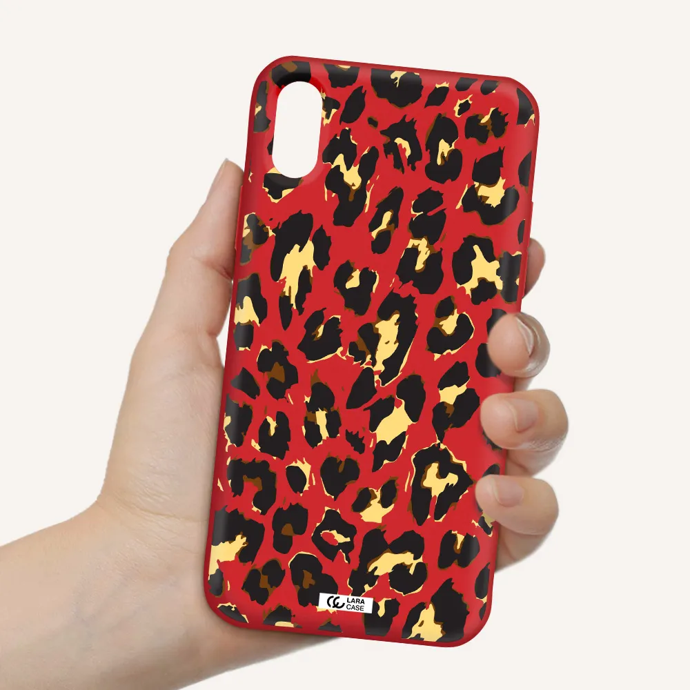 Leopard Print Apple iPhone XS Silicone Imperial Red Case