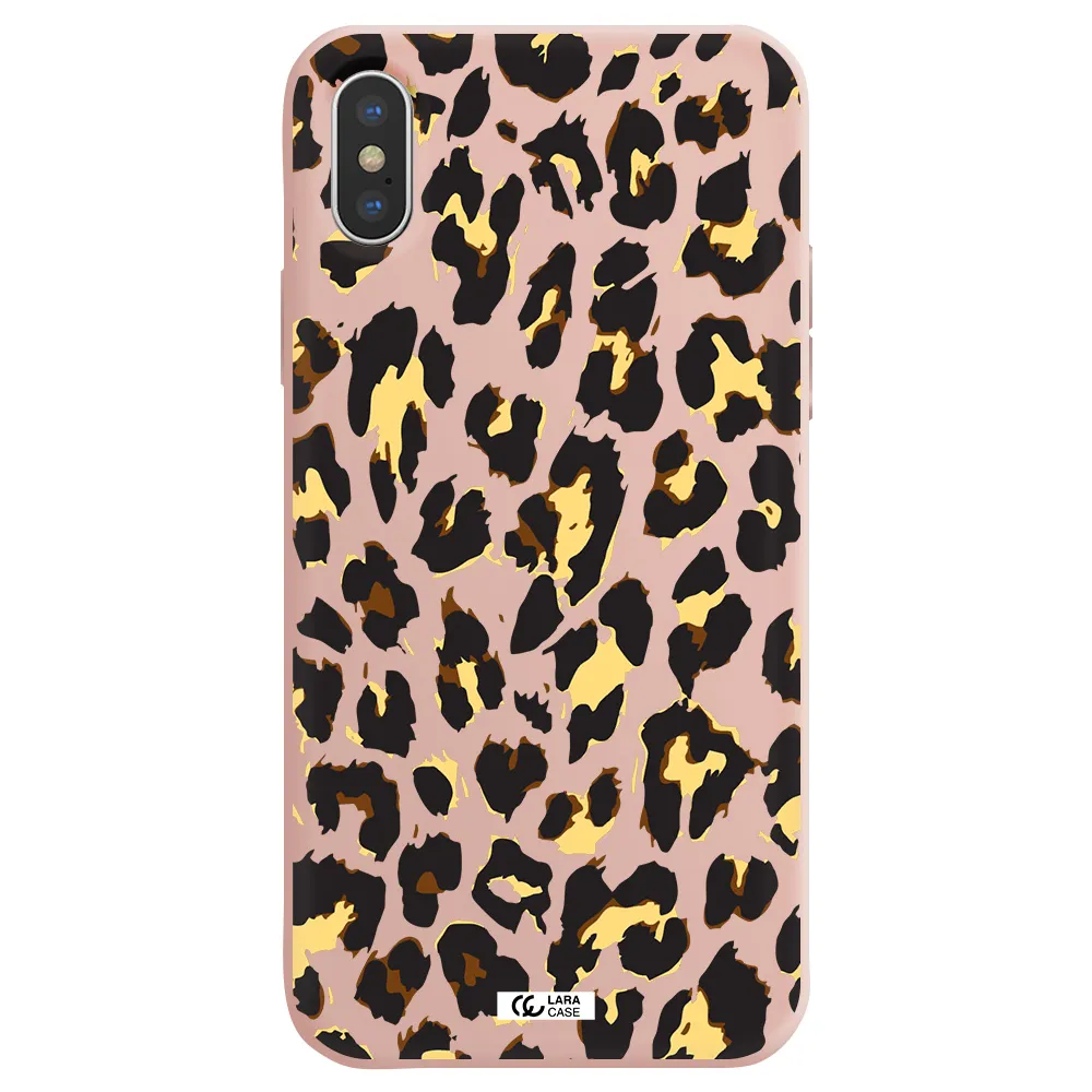 Leopard Print Apple iPhone XS Silicone pastel pink Case