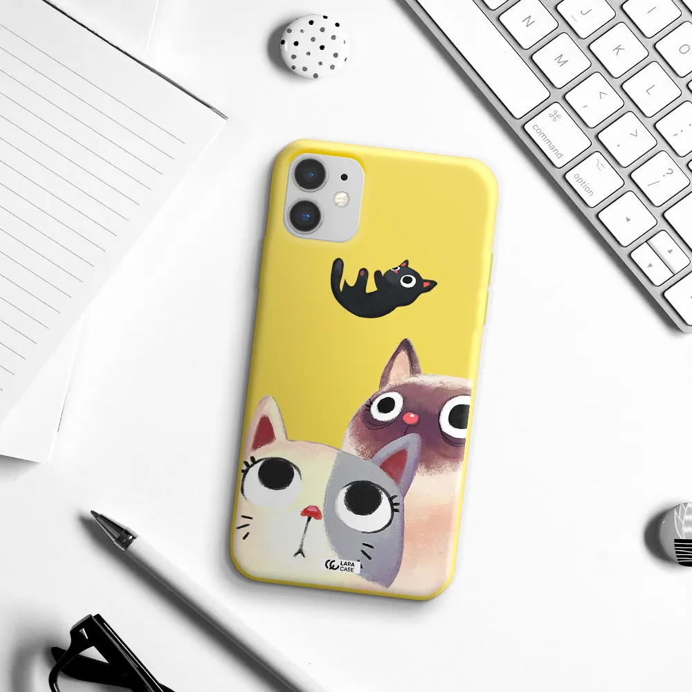 Falling Kitten Watercolor Apple iPhone 11 Silicone canary yellow Case