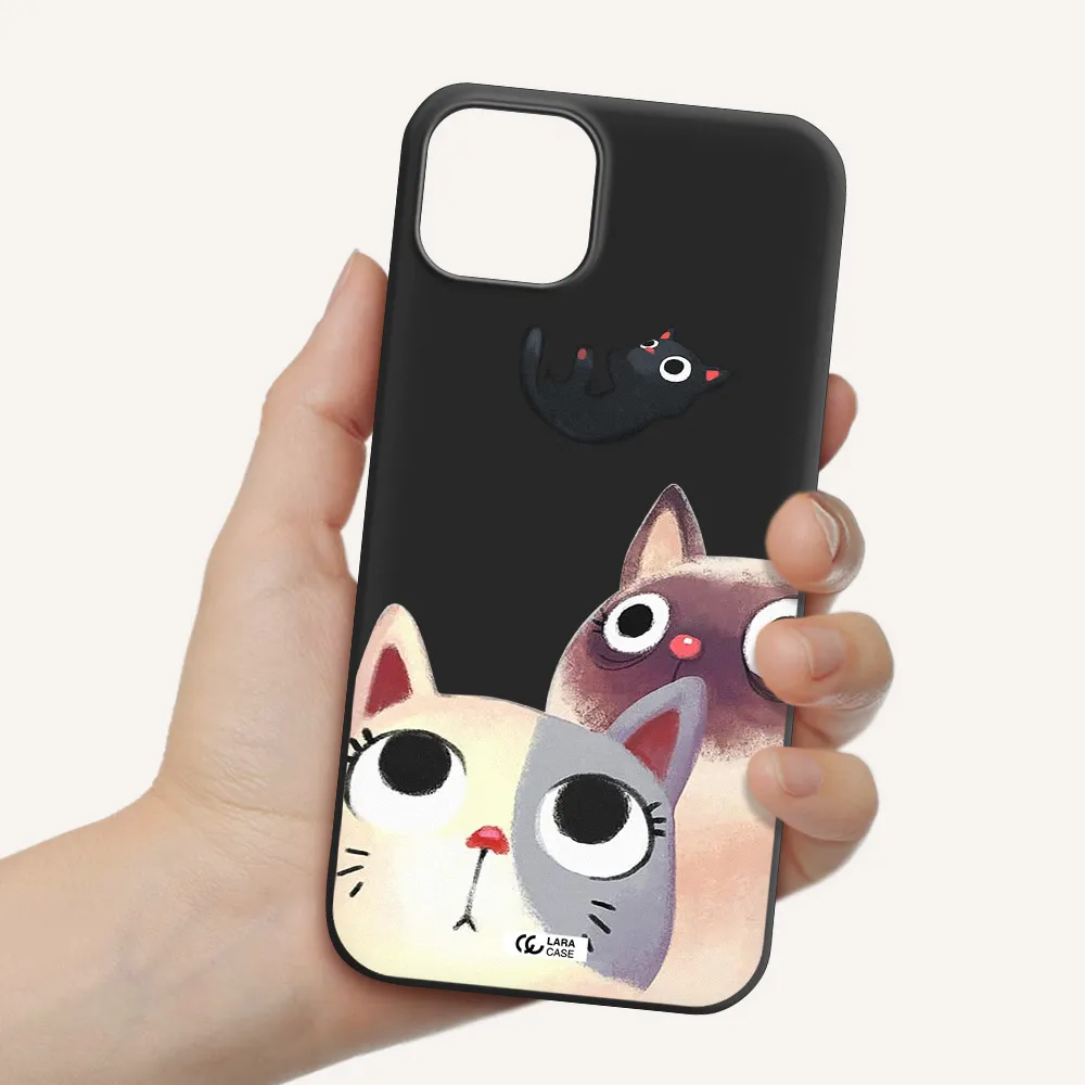 Falling Kitten Watercolor Apple iPhone 14 plus Silicone black Case